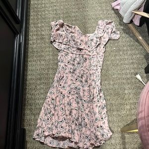 Pink floral off the shoulder dress